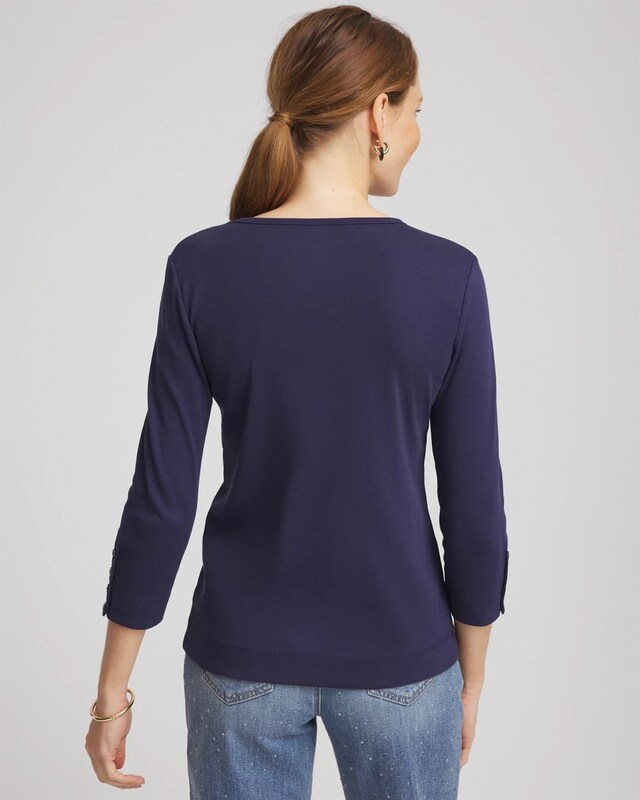 Pima Cotton Crewneck Button Tee - image 3
